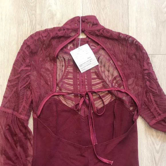 🆕 Free People Merlot Sheer Neckline Dress - Picture 4 of 5